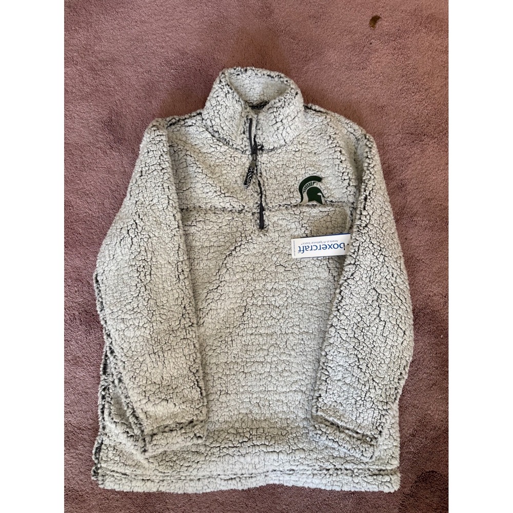 Boxercraft Michigan State Spartans Sherpa Fleece Quarter Zip Pullover Cream M